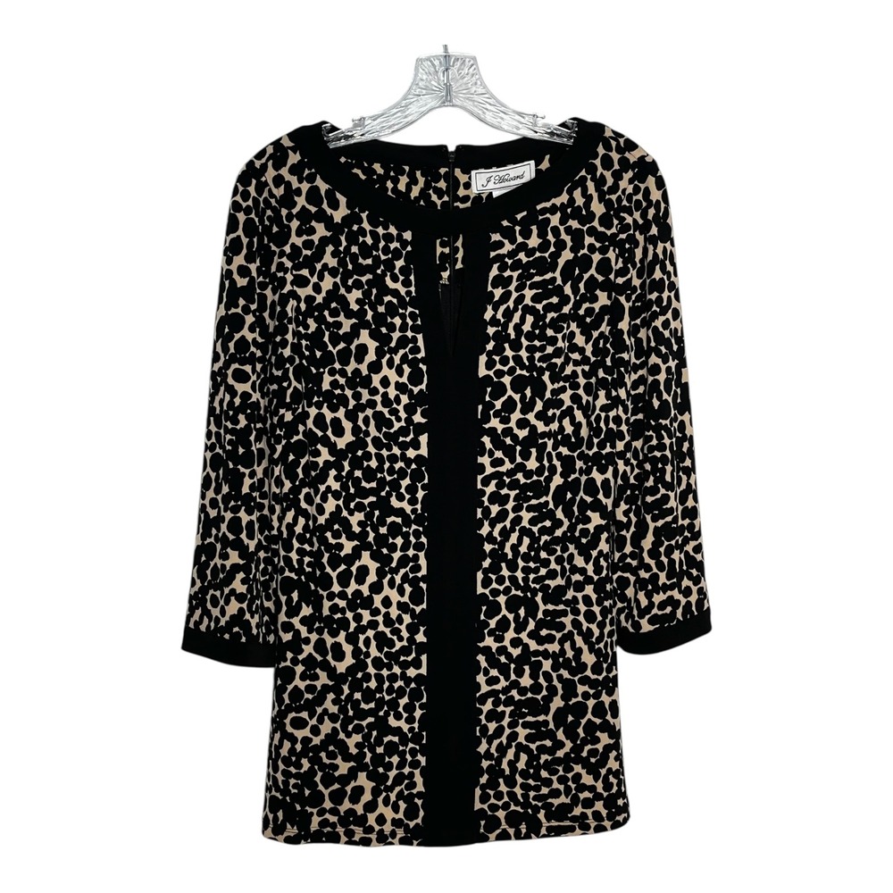 J Howard Women's Tunic Dress‎ Black Beige Animal Print Career Casual